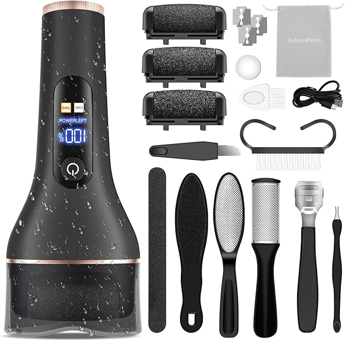 AdamPark Electric Callus Remover for Feet,Rechargeable Foot File Pedicure Kits,Professional Waterproof Pedi Feet Care Tools Wet&Dry Foot Scrubber File for Hard Cracked Dead Skin with Bag
