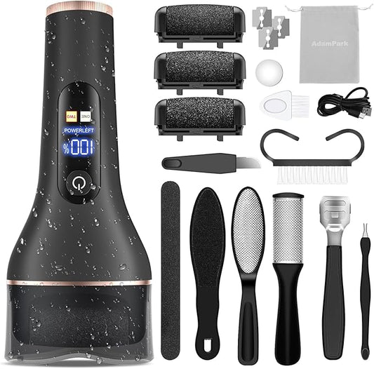 AdamPark Electric Callus Remover for Feet,Rechargeable Foot File Pedicure Kits,Professional Waterproof Pedi Feet Care Tools Wet&Dry Foot Scrubber File for Hard Cracked Dead Skin with Bag