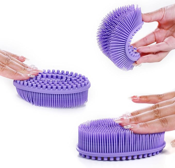 Silicone Body Scrubber Loofah - Set of 3 Soft Exfoliating Body Bath Shower Scrubber Loofah Brush for Sensitive Kids Women Men All Kinds of Skin(Purple/Green/Pink)