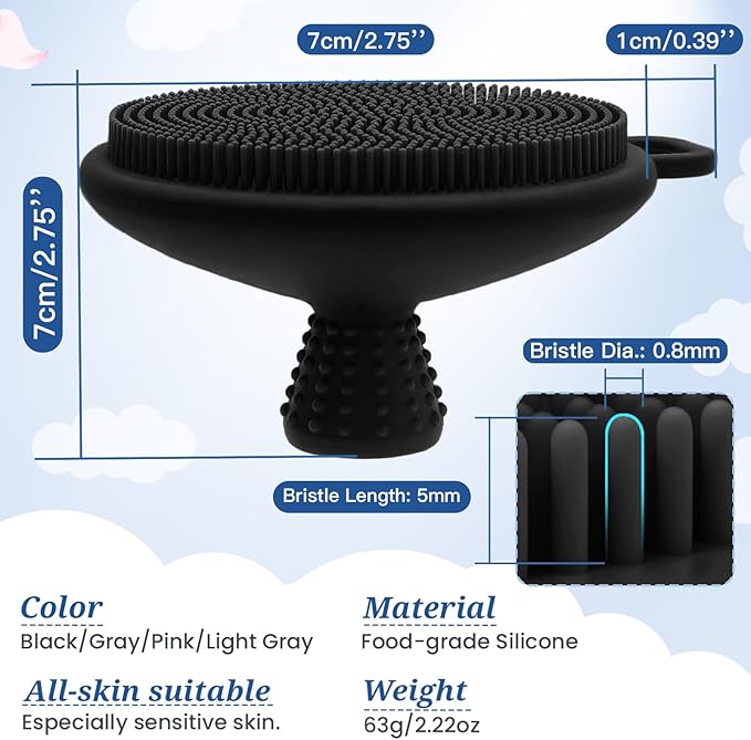 Silicone Face & Back Scrubber Set, Manual Face & Body Scrubber Exfoliator with Soft Bristles and Non-Slip Handle, Back Brush Bath Brush with Detachable Brush Head(2PCS Blue Set)