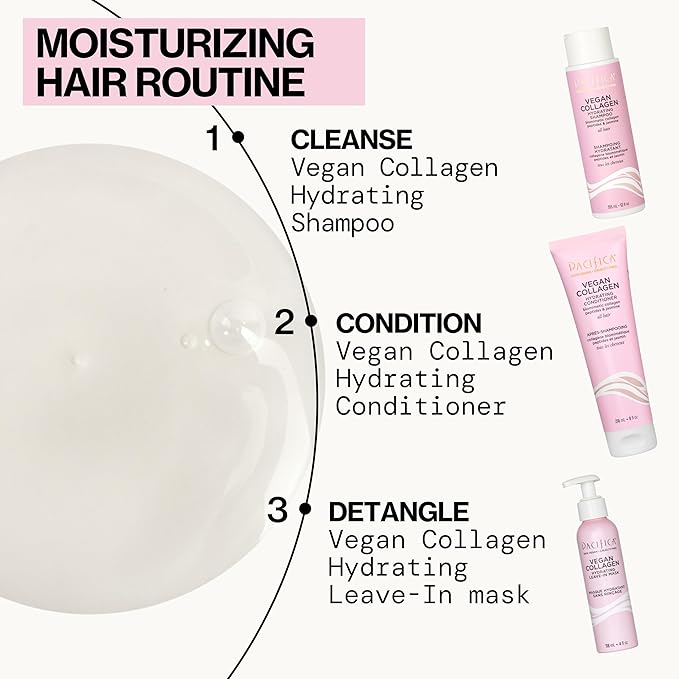 Pacifica Vegan Collagen Hydrating Shampoo & Conditioner Set – Moisturizing Hair Care for Dry Brittle Hair, Biotin & Avocado Oil for Strength & Shine, Thickening Clean Vegan Dermatologist Tested, 12 oz