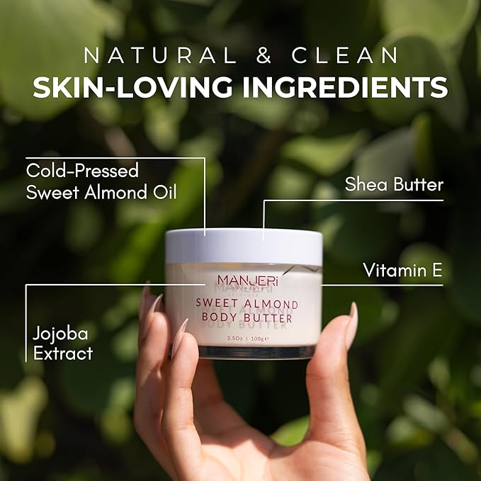 Sweet Almond Body Butter - Vegan and Cruelty-Free Hydrating Moisturizer for Dry Skin, 3.5 oz