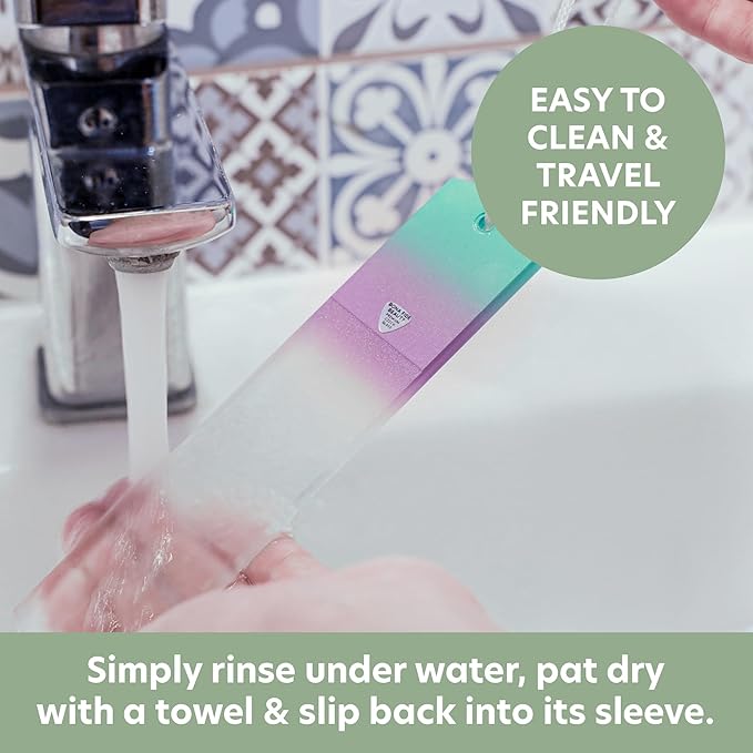 BONA FIDE BEAUTY Czech Glass Dual-Sided Glass Foot File, Scraper, and Rasp. Luxurious Self-Care Gift for Women