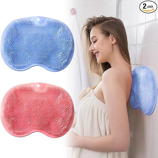 VOPHIA 2 Pack Shower Back & Foot Scrubber,Wall Mounted Back Scrubber Silicone Bath Massage Cushion Brush with Suction Cups,Bathroom Wash Foot Mat Exfoliating Dead Skin Foot Brush (L-Pink Blue)