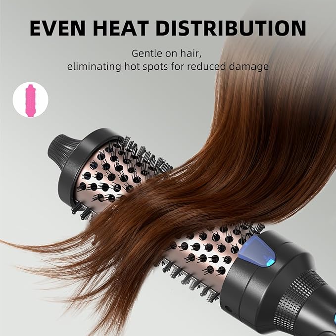 K&K Heated Curling Brush - 1.5 Inch Ceramic Tourmaline Ionic Volumizing Hot Brush for Root Volume & Loose Curls (Black)