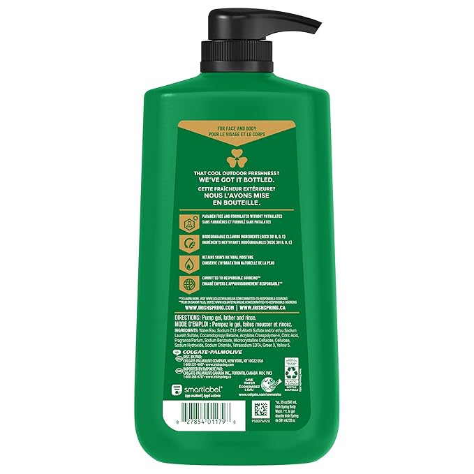 Irish Spring Active Scrub Exfoliating Body Wash for Men, 24-Hour Fresh, Biodegradable Ingredients, Paraben Free, Cool Fresh Scent, 30 fl oz Pump Bottle