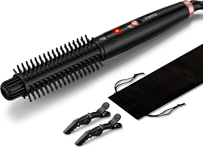 Farery 1 Inch Thermal Brush Curling Iron for Smooth Natural Curls – Anti-Scald Hard Bristles, Lightweight, One-Button Start, Dual Voltage Travel Hair Tool with 360° Swivel Cord, 410°F Fast Heat