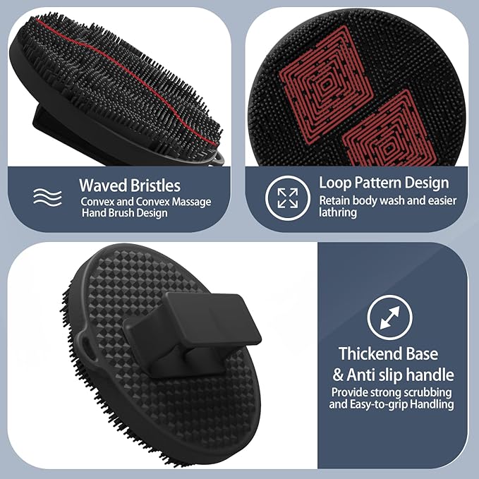 Silicone Body Scrubber-Silicone Shower Brush for Gentle Exfoliating & Lathering with Body Scrub & Wash, Durable & Hygienic, Deep Cleansing Exfoliator for All Skin Types - Shower Essential(1Pack.black)