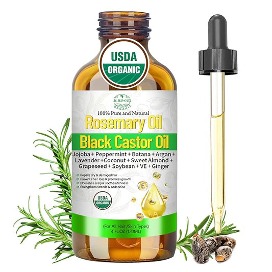 Organic Rosemary Oil for Hair Growth, Rosemary Oils with Castor – USDA Certified Cold Pressed Blend Hair Oil for Thicker, Fuller Hair, Soothe Itchy Scalp & Repair Damaged Hair – 4 FL OZ
