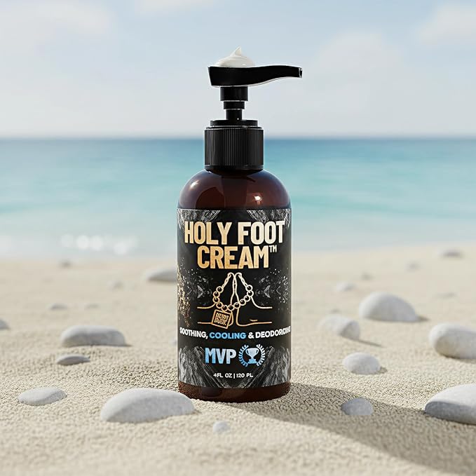 Derm Dude Holy Foot Cream for Dry Cracked Heels and Feet | Moisturizing Lotion Formulated w/All-Natural DeoPlex for Odor Control & Arrowroot for Deep Hydration - MVP Scent 4oz (1pack)