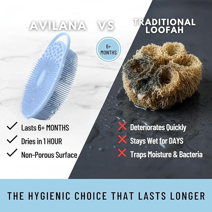 Exfoliating Body Scrubber Silicone - Textured Back Scrubber Shower Brush - Avilana Bath Loofah Alternative Dual Sided - Gentle Smoothing Body Wash Tool Rough Skin - Gift Women Men