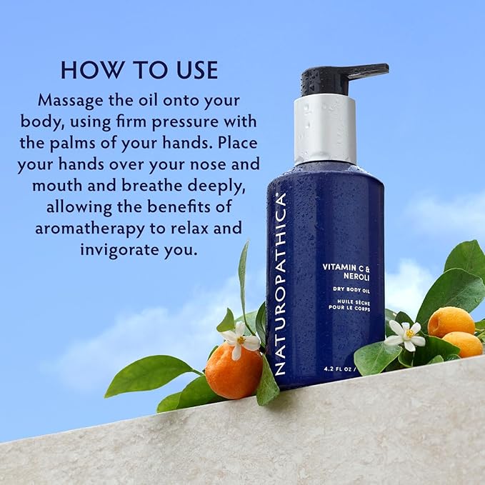 Naturopathica Vitamin C and Neroli Dry Body Oil, Lightweight Body Moisturizer for All Skin Types, Antioxidant Rich Body Oil to Help Smooth Skin, Fast Absorbing for Nourished, Glowing Skin, 4.2 fl oz