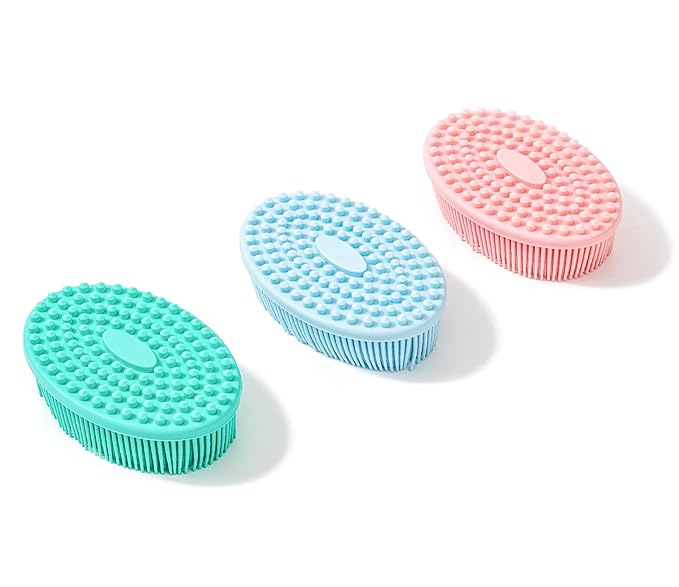 Premium Sensory Brushes for Kids or Autism,Soft Silicone Body Scrubber,2 in 1 Sensory Room Occupational Therapy,Silicone Loofah,Pets Shower Brush Bath Brush Shampoo Brush (3pcs(Big Oval))