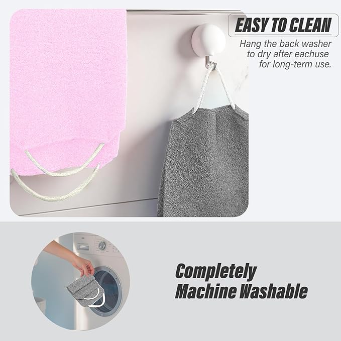 Inmorven Exfoliating Back Scrubber with Handles, Nylon Back Exfoliator, Two Sides Stretchable Pull Strap Shower Deep Cleans Skin Massages Invigorating Blood Circulation for Women Men Body (Dark Gray)