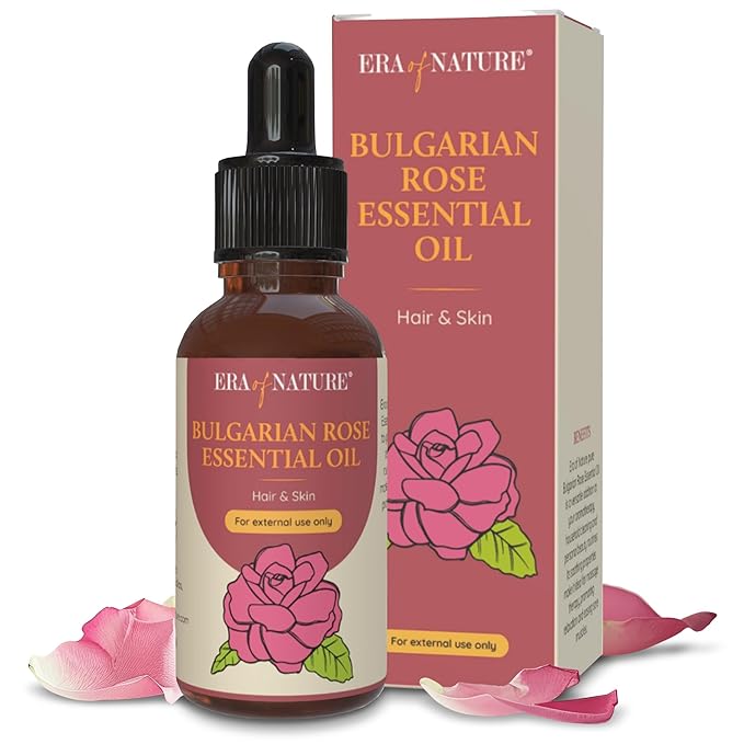 Era of Nature Bulgarian Rose Essential Oil - 100% Pure Rose Oil for Skincare, Hair, Diffusers & DIY Projects. Rich, Skin Care Body, Face and Stretch Marks Removal Cleanser, Perfume Oil - 1oz