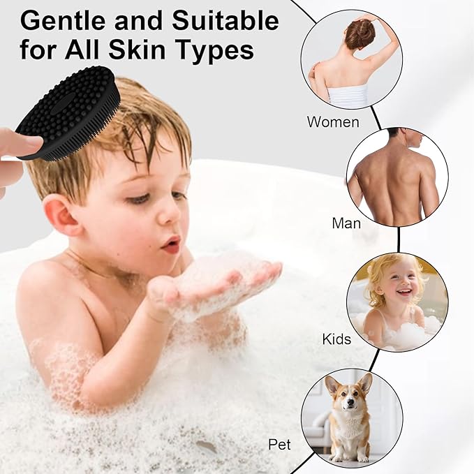 Soft Silicone Body Scrubber, 2 PCS Exfoliating Silicone Loofah, Body Scrubber Shower Brush Exfoliating and Massage 2 in 1, Bath Shower Brush for Cleaning Sensitive Skin Kids Women Men, Lather Well