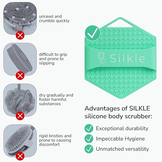 Silicone Body Scrubber - Exfoliating Bath Brush and Skin Cleanser - Shower Sponge for Gentle Body Scrub and Wash - Silicone Scrubbing Care Tool for a Refreshed and Renewed You - Green