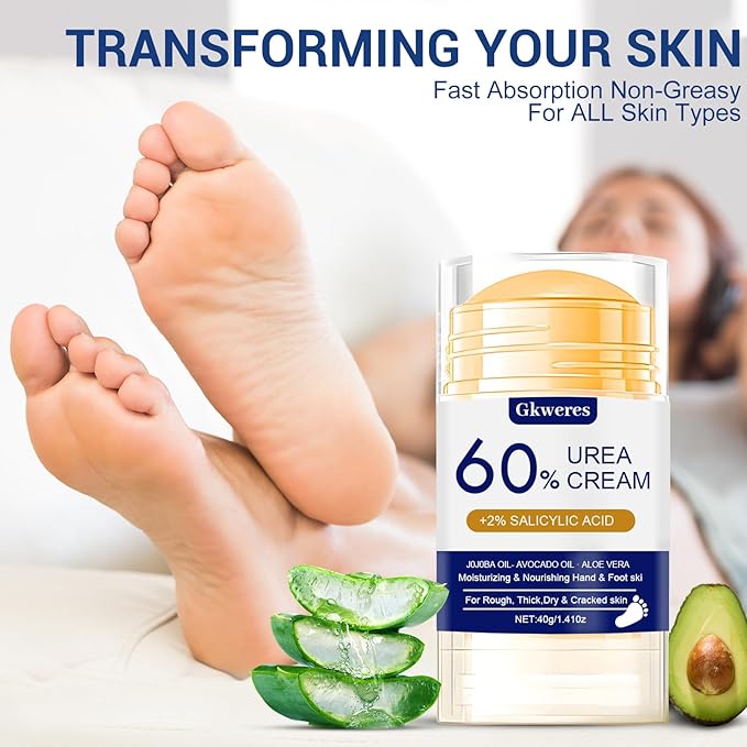 60% Urea Plus 2% Salicylic, Acid Foot Cream, Heel Balm Stick Aloe Vera, Urea Foot Cream, Nourish Foot Care, Heel Stick for Cracked Feet Hands, Knees, Hydrates & Exfoliates