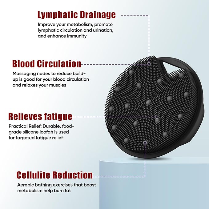 Silicone Body Scrubber for Men Women - Anti Zinc Infused-Exfoliating Body Wash Scrubber,Heavy nodes Deeply Relieve,Vascular plaques,Lymphatic Drainage,Blood Circulation - Black