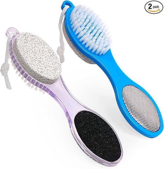 Pumice Stone Brush for Feet - 2 Pack Foot Brush Scrubber 4 in 1 Foot File Pedicure Paddle Kit for Foot Care (Lilac and Blue)