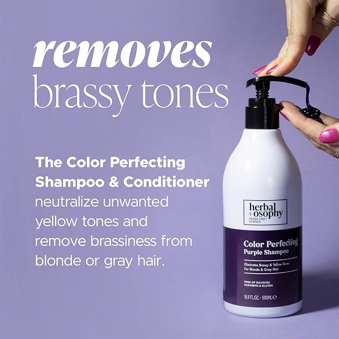 Herbalosophy Purple Shampoo & Conditioner Set for Blonde Gray Hair, Eliminates Brassy and Yellow Tones, Infused with Cocos Nucifera Oil, Free of Sulfate, Parabens and Gluten, 2 x 16.9 Fl Oz