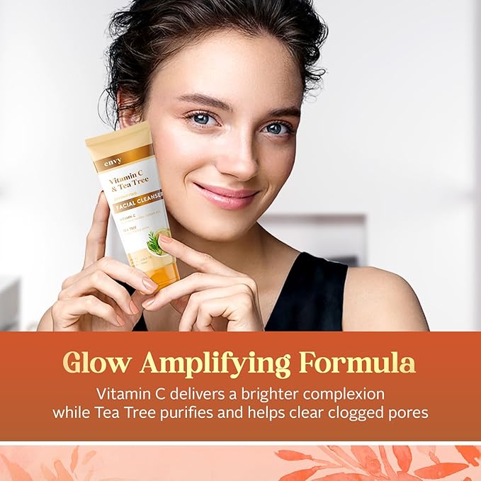 Envy Facial Cleanser with Vitamin C & Tea Tree – Refreshing Gel Cleanser for Balanced, Radiant Skin – Gently Removes Impurities & Excess Oil – Dermatologist-Tested, Clean & Cruelty-Free – 6.76 oz