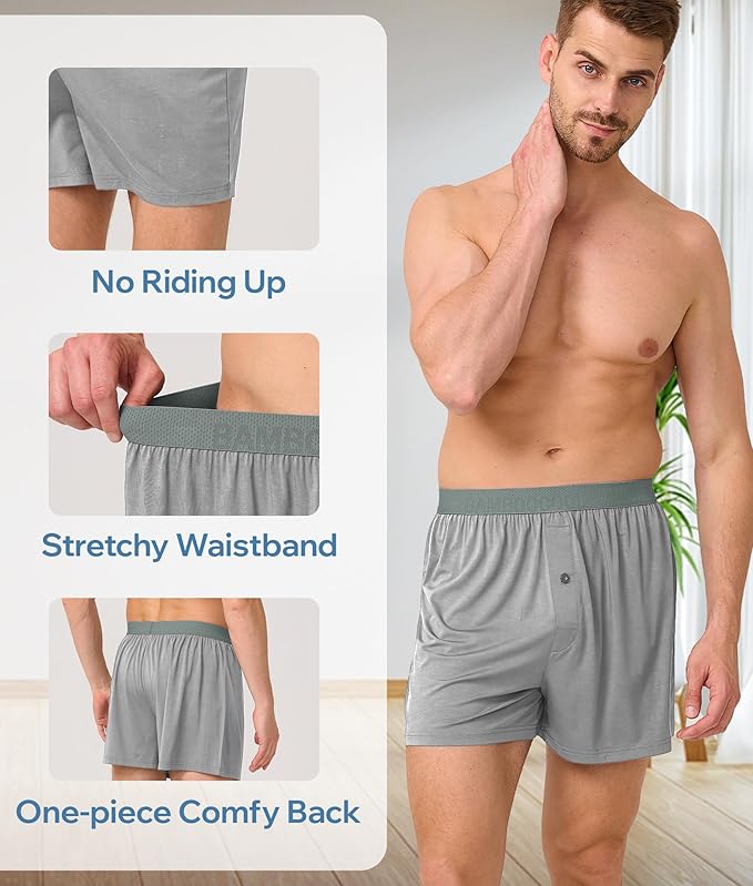 BAMBOO COOL Soft Men's Boxer Shorts 3 Pack,Silk Feeling Underwear for men with Button Fly,Breathable Loose Fit Boxers