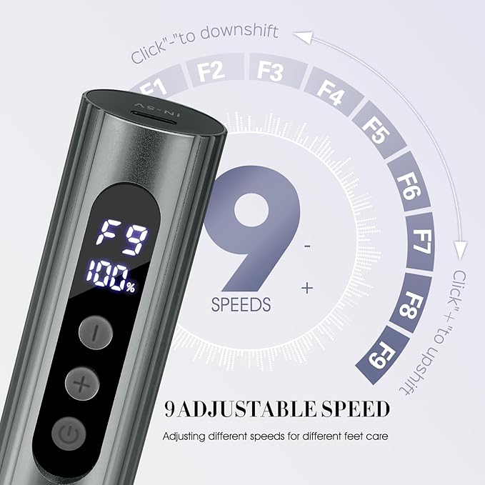 Electric Foot Callus Remover, 2 in 1 Callus Remover for Feet, 9 Adjustable Speeds with Sandpaper Disk and Nail Drill Bits, Digital Display, Rechargeable Pedicure Tools for Dead Skin(Gray)