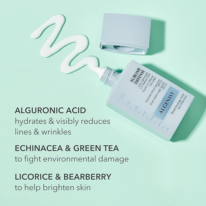 Algenist Sublime Defense Ultra Lightweight UV Defense Fluid SPF50 - Sheer, Oil-Free Face Sunscreen with Vitamin E, Echinacea & Green Tea - Non-Comedogenic & Hypoallergenic Skincare (1 oz)