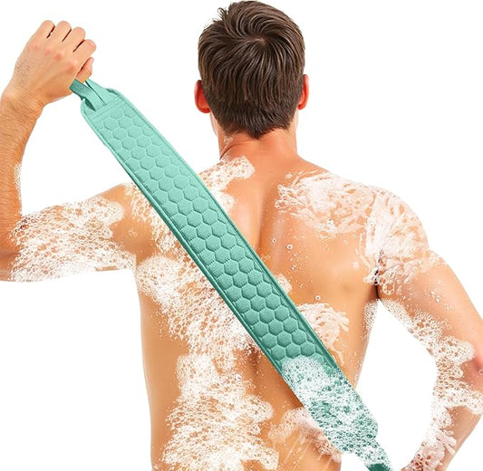 Back Scrubber for Shower with Handles, 40 Inch Extra Long Double-Sided Exfoliating Bath Strap, Textured Body Washer with Extended Reach for Deep Cleaning (Green)