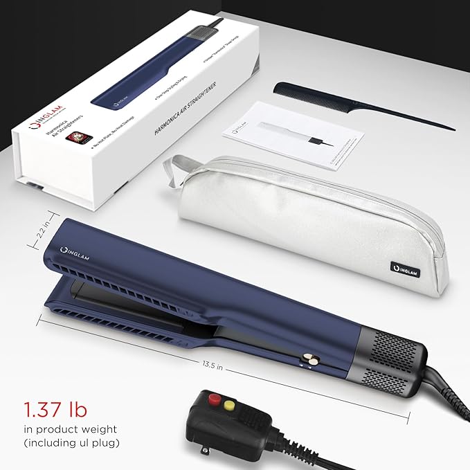 IG INGLAM Air Straight, Style from Wet Hair, 200M Ionic Hair Dryer Straightener for Medium Long Length(14”-30”), Straightener and Dryer 2 in 1, Fast Drying and Straightening in One Step, Dark Blue