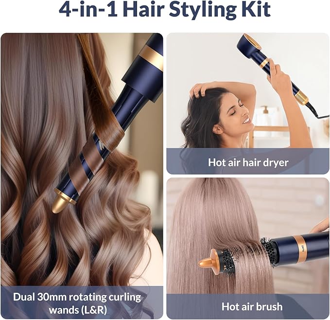 4-in-1 Hot Air Styler & Hair Dryer Brush – 110,000 RPM High-Speed Brushless Ionic Blow Dryer for Fast Drying, Curling, Straightening, Suitable for All Hair Styler - No Heat Damage