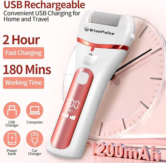Electric Foot Callus Remover, Rechargeable Electric Callus Remover for Feet with 3 Speed, 9 in 1 Pedicure Kit with Nano-Glass, Waterproof Professional Foot File for Dead, Hard, Cracked Skin(Pink)