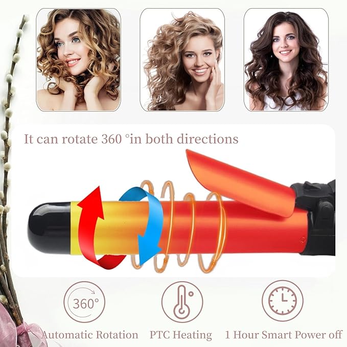 1.1 inch Automatic Curling Wand Rotating Curling Iron for Long Short Hair, Automatic Hair Curler with LED Display, Professional Hair Styling Irons Fast Heating