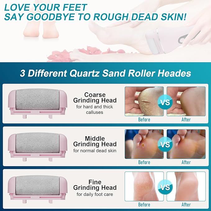 Electric Callus Remover for Feet Rechargeable Portable Electronic Foot File Pedicure Tools 16 in 1 Foot Callus Remover Kit Foot Scrubber to Remove Dead Skin (Pink)
