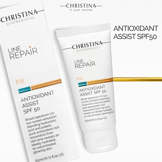 Christina Line Repair Fix Antioxidant Assist SPF 50 Sunscreen for Face - 60 ml - Broad Spectrum UVA/UVB Protection Daily Face Sunscreen with Hyaluronic Acid and Resveratrol
