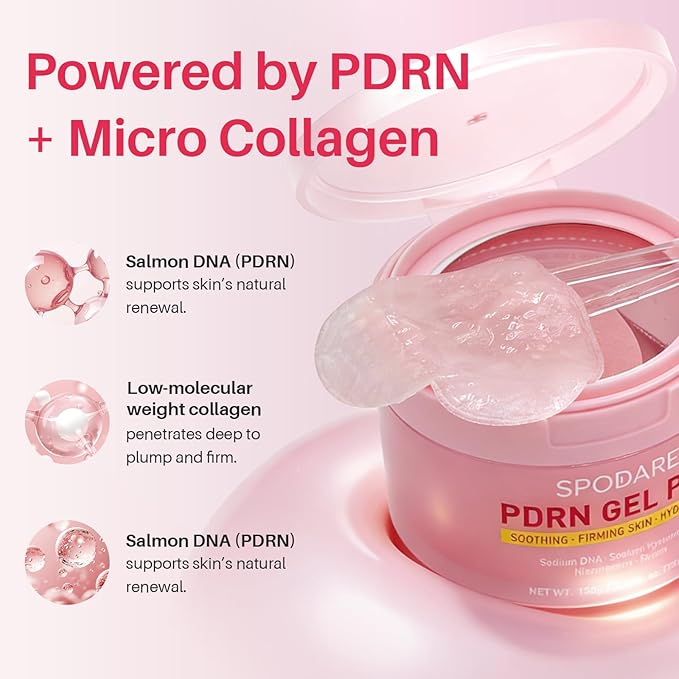 PDRN Collagen Gel Toner Pads with Salmon DNA, Pore Tightening, Skin Plumping Sheets for Elasticity, Hydration & Sensitive Skin, Natural-Inspired Soothing Mask for Teens, 70 Count