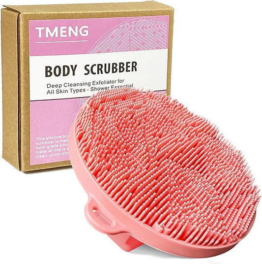 Silicone Body Scrubber-Silicone Shower Brush for Gentle Exfoliating & Lathering with Body Scrub & Wash, Durable & Hygienic, Deep Cleansing Exfoliator for All Skin Types - Shower Essential (1Pack.Pink)