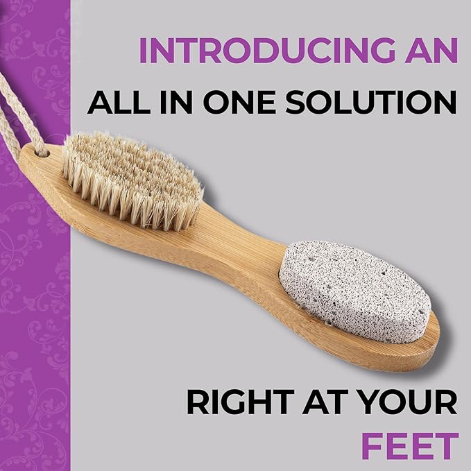 Dermasuri - 4 in 1 Exfoliating Foot Scrub Kit - Multi Purpose Foot Care - Natural Bamboo Pedicure Foot Spa Kit - Pumice Stone Callus Remover - Stainless Steel File, Sand Paper Surface, & Dry Brush