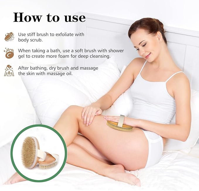 Dry Brushing Body Brush with Soft and Stiff Natural Bristles, Body Exfoliating/Massage Scrub Brush for Cellulite and Lymphatic, Improve Your Circulation, 4 Pack