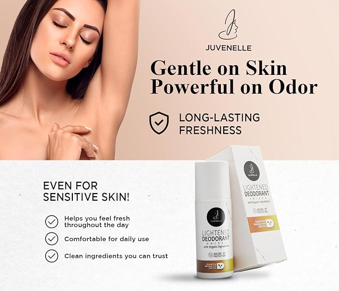Lightened Natural Deodorant for Women & Men - Aluminum Free, Organic Ingredients, Skin-Brightening Formula - 24-Hour Odor Protection, Unisex, Alcohol-Free (75ml Roll-On)