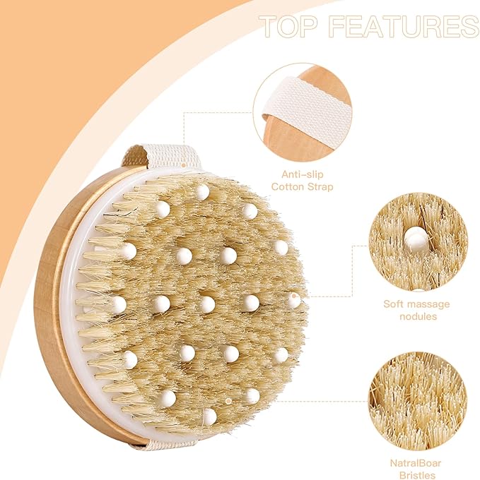 2 Pack Exfoliating Body Brushes - Wet & Dry Brush - Shower Scrubber for Body, Dry Brushing Body Brush for Lymphatic Drainage, Body Exfoliating Brush with Massage Nodes