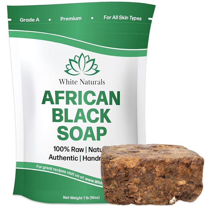 Raw African Black Soap 1lb Bar, for Dry Skin and Skin Conditions, Pure & Natural Ingredients, Imported From Ghana Handcraft Cleanser for Face, Body, and Hair, Vegan & Gentle Skin Care Bar