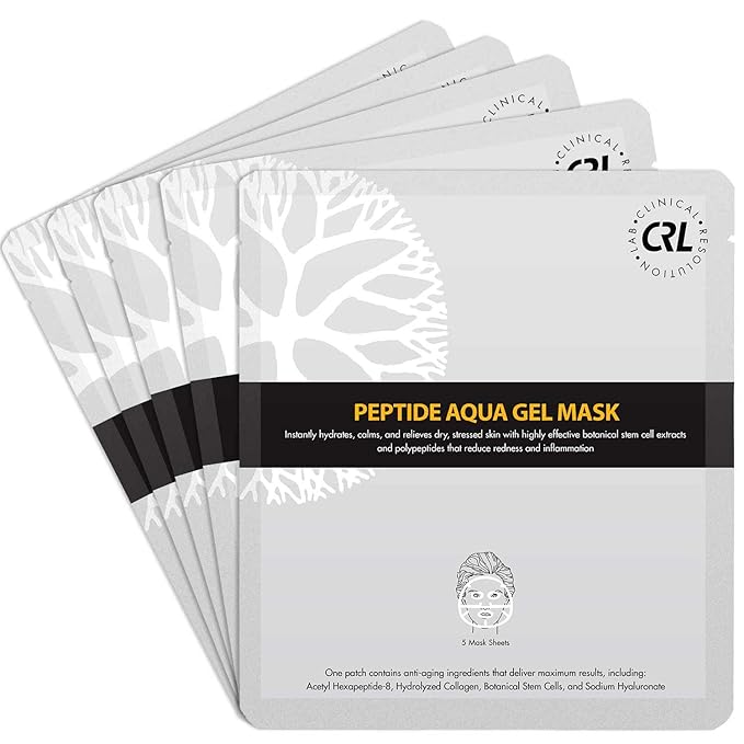 Clinical Resolution CRL Peptide Aqua Gel Mask 5 Pack, Instant Hydration, Soothing, Cooling, Healing, Post-Treatment, Post Microneedling, Reduce Redness and Stinging Feeling