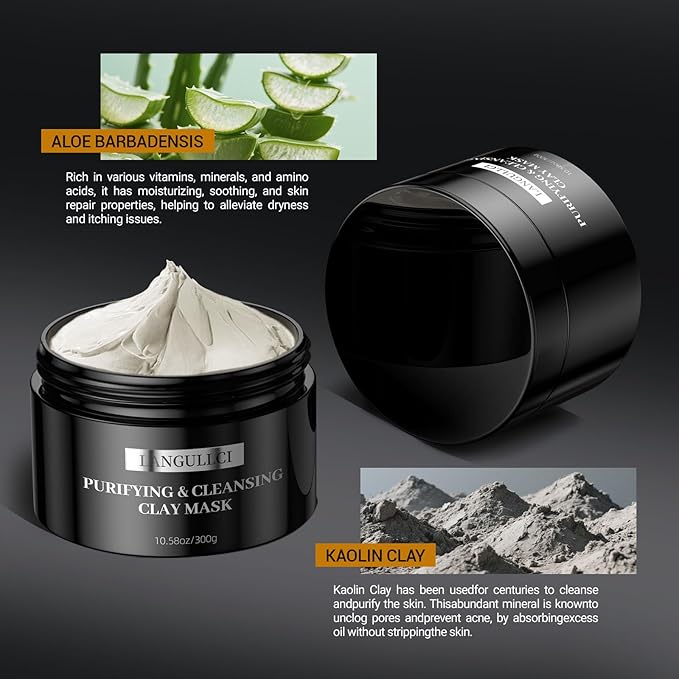 Purifying Kaolin Clay Mask & Mud Face Mask - Blackhead Remover, Oil Control for Sensitive/Oily/Dry Skin | Detoxifying Scrub & Pore Cleaner | Helps Reduce Pores & Acne | 10.5oz