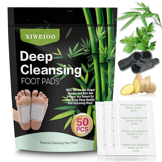 50 Pack Foot PadsNatural Ginger Wormwood Bamboo Vinegar Foot Care Patch for Better Sleep Set Relaxing For You Muscles Kit Message Deep Cleansing Ginger Oil & Bamboo Charcoal Premium