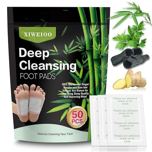 50 Pack Foot PadsNatural Ginger Wormwood Bamboo Vinegar Foot Care Patch for Better Sleep Set Relaxing For You Muscles Kit Message Deep Cleansing Ginger Oil & Bamboo Charcoal Premium