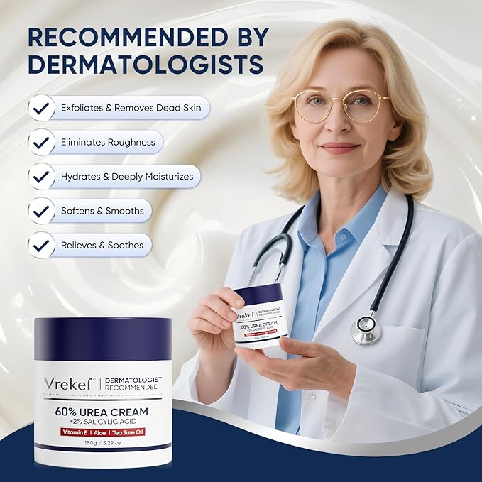 Urea Cream 60 Percent for Feet Maximum Strength, Urea Cream 60% Plus Salicylic Acid 2%, Foot & Hand Cream for Dry Cracked