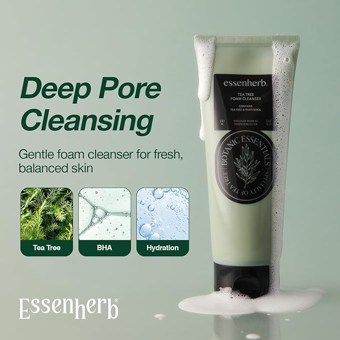 Tea Tree Foam Cleanser – Korean Face Wash with AHA & Hyaluronic Acid for Sensitive, Dry Skin – Gentle, Hydrating Daily Cleanser for Pores & Blemish-Prone Skin (150ml / 5.07 fl.oz)