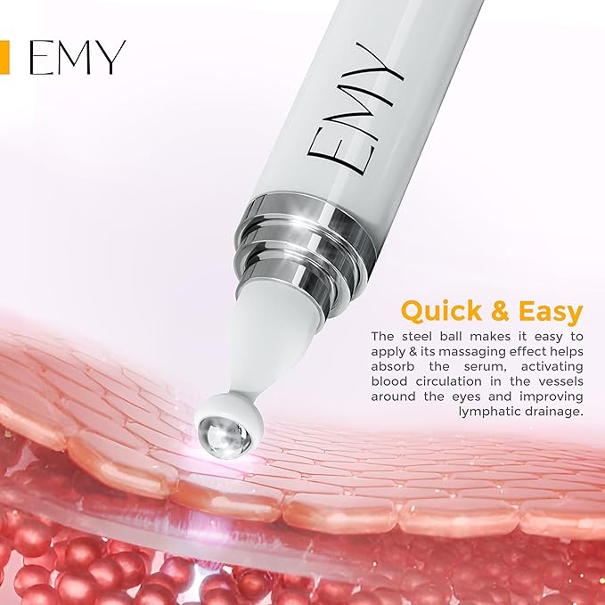 Eye Roller Serum with Caffeine & Hyaluronic Acid Reduces Dark Circles, Puffiness & Fine Lines Cooling Steel Ball Applicator Hydrating Non-Greasy Fast Absorbing For All Skin Types